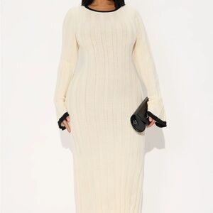 Elegant Cream Knit Dress with Black Accents